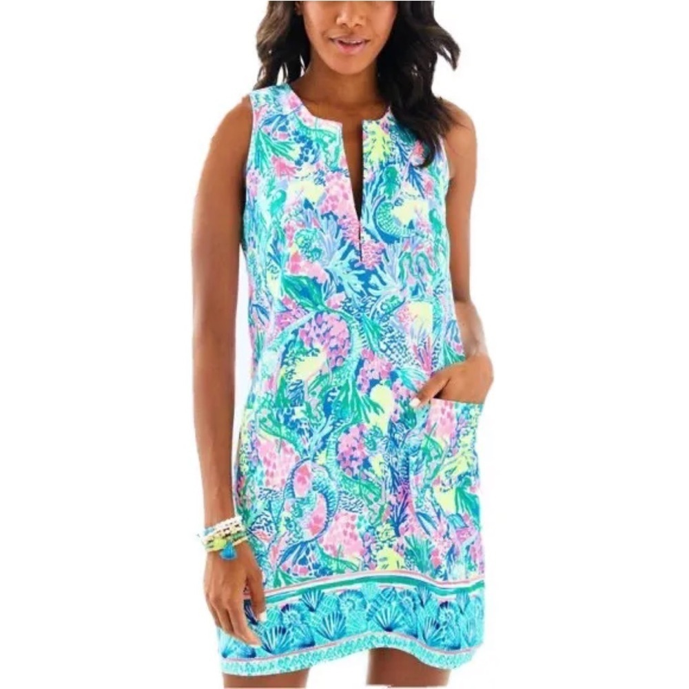 Lilly Pulitzer Pop Up Mermaid Cove Kelbi Stretch Shift Mini Dress Size 12